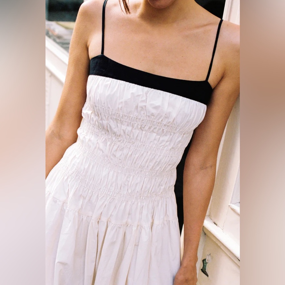 MOON RIVER Smocked Cream Midi Dress